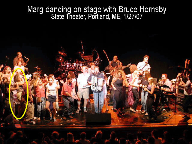 Marg dancing on stage with Bruce Hornsby - State Theater, Portland, ME, 1/27/07