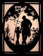 This woodcutting of a father and daughter walking hand-in-hand headed for their favorite fishing hole hangs in Jackson's Cafe (Click for larger image.)