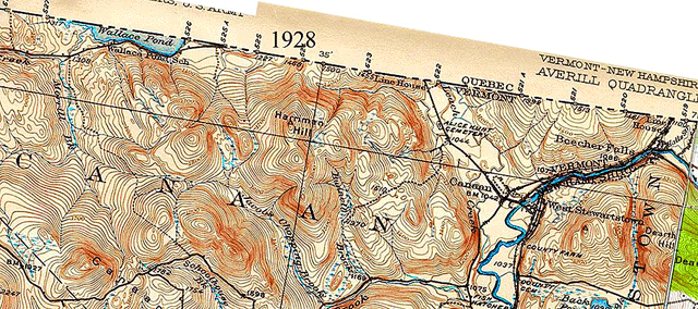 A 1928 map of Canaan, VT before VT Route 114 was built linking Wallace Pond and the village of Canaan